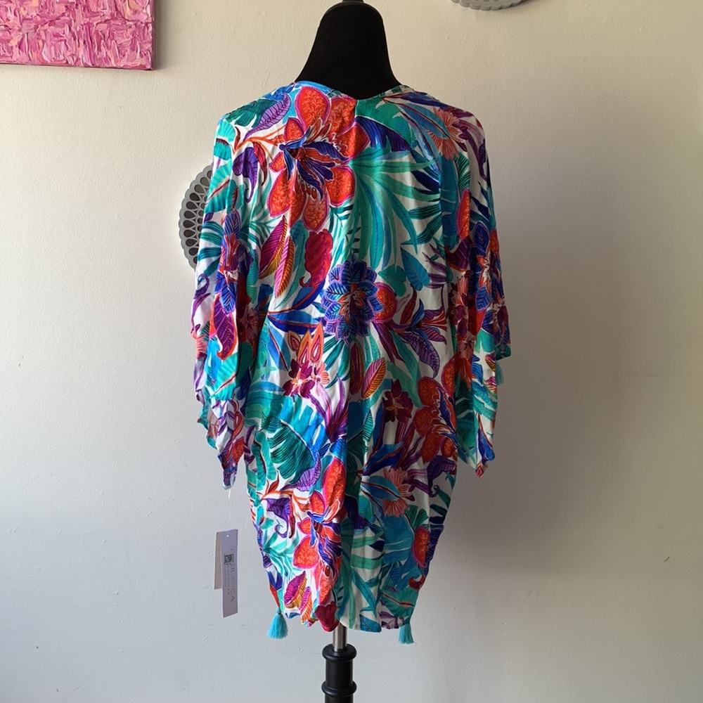 La Blanca Tropics of Tropez Kimono Style Colorful Floral Swim Coverup - Picture 5 of 14